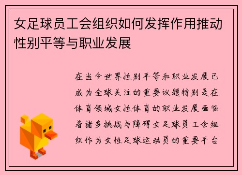女足球员工会组织如何发挥作用推动性别平等与职业发展